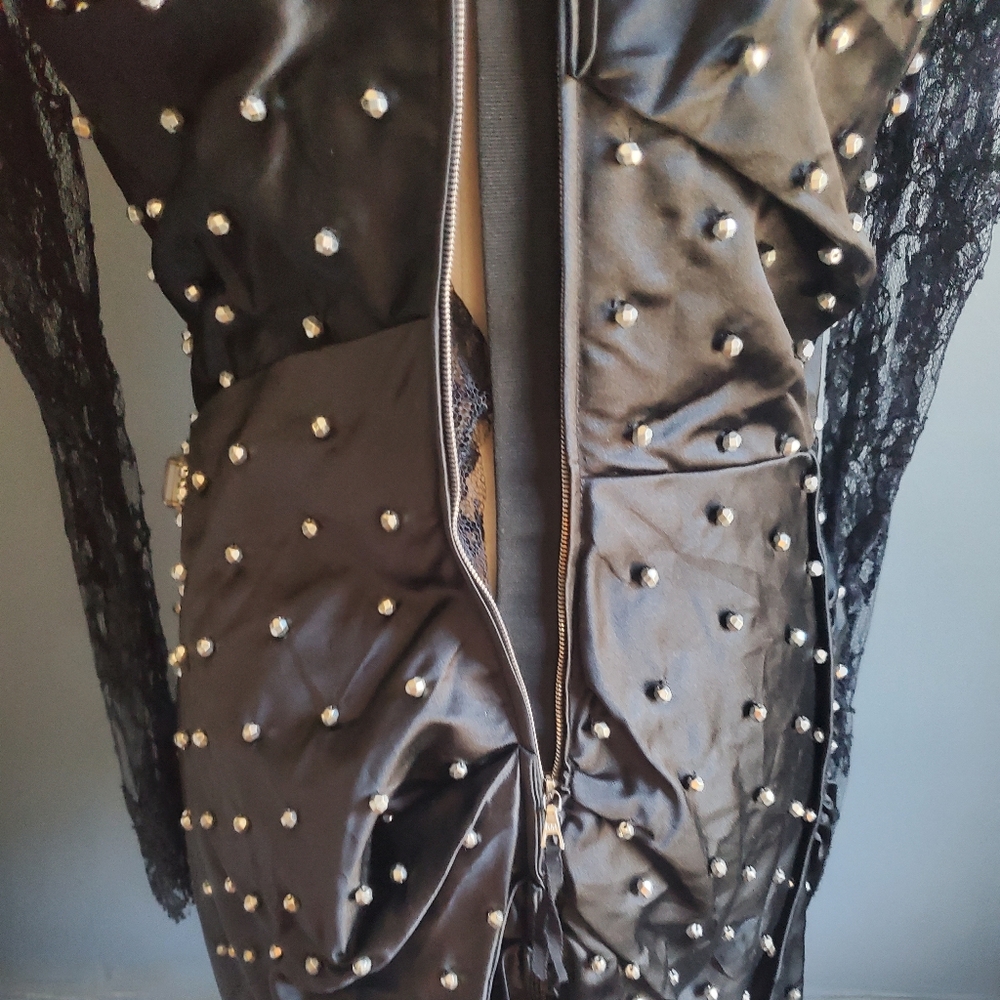Marc Jacobs  Silk Black Mini Dress with Lace Sleeves Size 4 - Picture 5 of 7